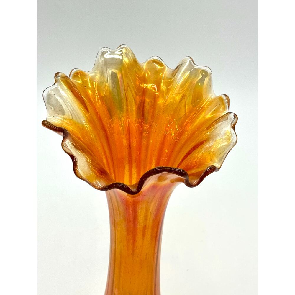 Vase - Vintage Fenton Marigold Iridescent Ribbed Carnival Glass